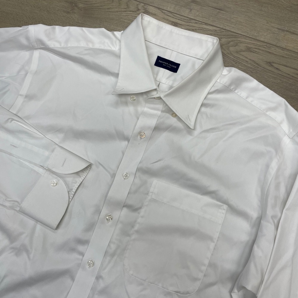 Proper Cloth Mens White Button Down Long Sleeve Dress Shirt Size 19 39.5 READ